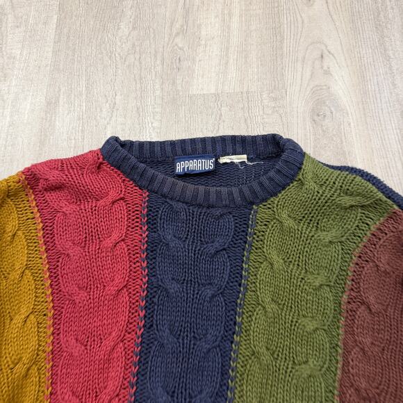 Vintage Apparatus Sweater Size Small Cable Knit Colorblock 90s Crewneck Preppy - Picture 3 of 7